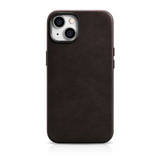 iCarer Oil Wax Premium MagSafe iPhone 14 Plus bőr hátlap tok - sötétbarna