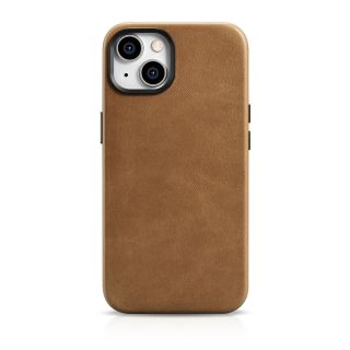 iCarer Oil Wax Premium MagSafe iPhone 14 Plus bőr hátlap tok - világosbarna