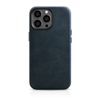 iCarer Oil Wax Premium MagSafe iPhone 14 Pro bőr hátlap tok - kék
