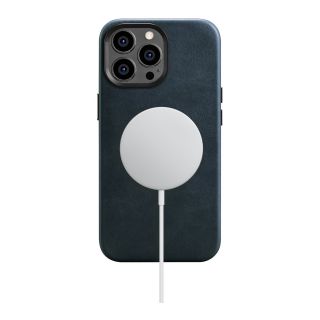iCarer Oil Wax Premium MagSafe iPhone 14 Pro Max bőr hátlap tok - kék
