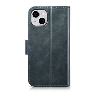 iCarer Oil Wax Wallet Anti-RFID 2in1 iPhone 14 Plus kinyitható és kivetető bőr tok - kék