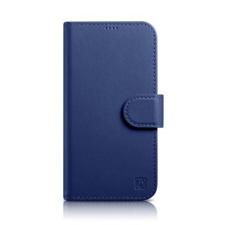 iCarer Wallet Anti-RFID 2in1 iPhone 14 kinyitható és kivetető bőr tok - kék