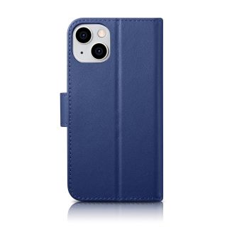 iCarer Wallet Anti-RFID 2in1 iPhone 14 kinyitható és kivetető bőr tok - kék