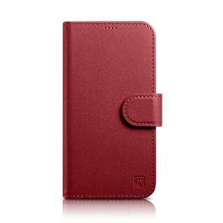 iCarer Wallet Anti-RFID 2in1 iPhone 14 Plus kinyitható és kivetető bőr tok - piros