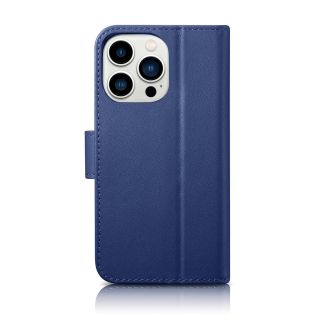 iCarer Wallet Anti-RFID 2in1 iPhone 14 Pro Max kinyitható és kivetető bőr tok - kék