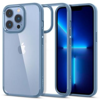 A kék színű Spigen Ultra Hybrid iPhone 13 Pro Max szilikon ütésálló hátlap tok a védelem mellett igazán elegáns megjelenést kölcsönöz az iPhone modelleknek.