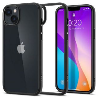 A letisztult fekete színű Spigen Ultra Hybrid iPhone 14 Plus kemény hátlap tok stílusában illeszkedik az Apple termékek visszafogott és modern eleganciájához.