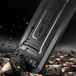 Supcase Unicorn Beetle iPhone SE (2022/2020) / 8 / 7 szilikon ütésálló tok + övcsipesz + előlap - fekete