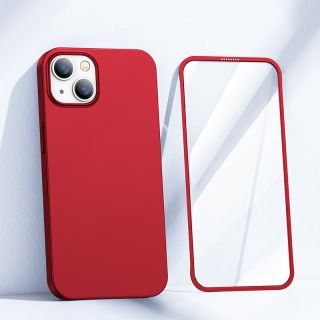 Joyroom 360 Full Case iPhone 13 vékony hátlap tok + kijelzővédő üvegfólia - piros