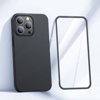 Joyroom 360 Full Case iPhone 13 Pro vékony hátlap tok + kijelzővédő üvegfólia - fekete