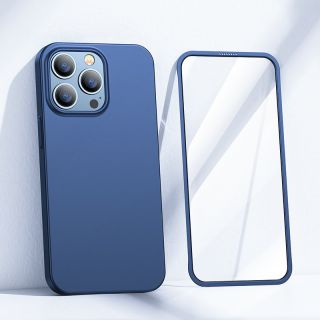 Joyroom 360 Full Case iPhone 13 Pro vékony hátlap tok + kijelzővédő üvegfólia - kék