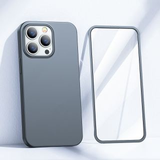 Joyroom 360 Full Case iPhone 13 Pro vékony hátlap tok + kijelzővédő üvegfólia - szürke