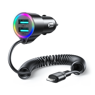 Joyroom autós Lightning töltő (2x USB-A) 17W - fekete