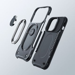 Joyroom Dual Hinge iPhone 14 Pro kemény hátlap tok kitámasztóval - fekete