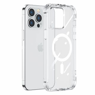 Joyroom Magnetic Defender MagSafe iPhone 14 Plus szilikon hátlap tok + kitámasztó - átlátszó