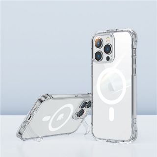 Joyroom Magnetic Defender MagSafe iPhone 14 Plus szilikon hátlap tok + kitámasztó - átlátszó
