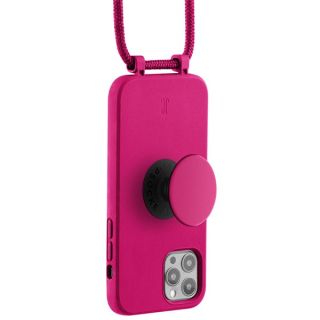 Just Elegance PopGrip iPhone 12 / 12 Pro szilikon hátlap tok + nyakpánt + fogantyú - rózsaszín