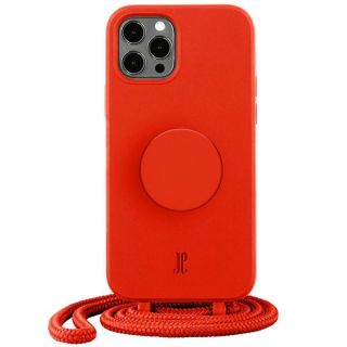 Just Elegance PopGrip iPhone 12 / 12 Pro szilikon hátlap tok + nyakpánt + fogantyú - piros