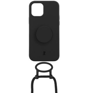 Just Elegance PopGrip iPhone 14 szilikon hátlap tok + nyakpánt + fogantyú - fekete