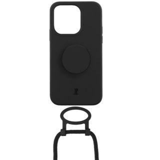 Just Elegance PopGrip iPhone 14 Pro szilikon hátlap tok + nyakpánt + fogantyú - fekete