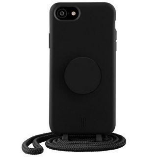 Just Elegance PopGrip iPhone SE (2022/2020) / 8 / 7 szilikon hátlap tok + nyakpánt + fogantyú - fekete