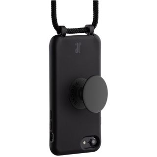 Just Elegance PopGrip iPhone SE (2022/2020) / 8 / 7 szilikon hátlap tok + nyakpánt + fogantyú - fekete