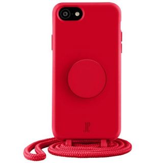 Just Elegance PopGrip iPhone SE (2022/2020) / 8 / 7 szilikon hátlap tok + nyakpánt + fogantyú - piros