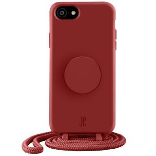 Just Elegance PopGrip iPhone SE (2022/2020) / 8 / 7 szilikon hátlap tok + nyakpánt + fogantyú - sötétpiros