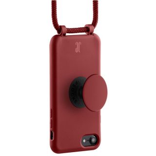 Just Elegance PopGrip iPhone SE (2022/2020) / 8 / 7 szilikon hátlap tok + nyakpánt + fogantyú - sötétpiros