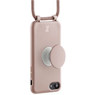 Just Elegance PopGrip iPhone SE (2022/2020) / 8 / 7 szilikon hátlap tok + nyakpánt + fogantyú - rózsaszín