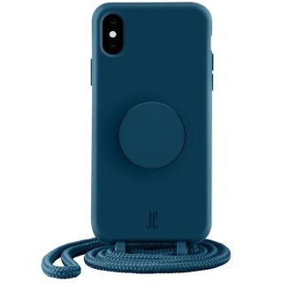 Just Elegance PopGrip iPhone XS / X szilikon hátlap tok + nyakpánt + fogantyú - kék