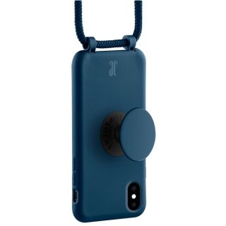 Just Elegance PopGrip iPhone XS / X szilikon hátlap tok + nyakpánt + fogantyú - kék