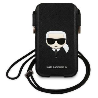 Karl Lagerfeld 6,7” telefonokhoz való univerzális becsúsztatható bőr tok - fekete