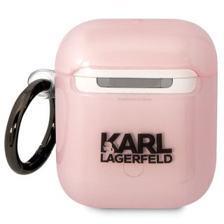 Karl Lagerfeld KLA2HNCHTCP Apple AirPods 2 / 1 szilikon tok + karabíner - rózsaszín