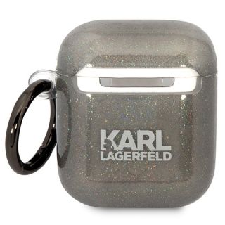 Karl Lagerfeld KLA2HNKCTGK Apple AirPods 2 / 1 szilikon tok + karabíner - fekete/csillámos