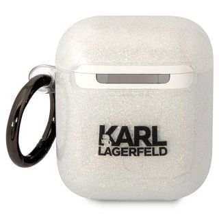 Karl Lagerfeld KLA2HNKCTGT Apple AirPods 2 / 1 szilikon tok + karabíner - átlátszó/csillámos