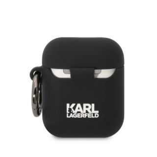 Karl Lagerfeld KLA2RUNCHK AirPods 2 / 1 szilikon tok + karabíner - fekete