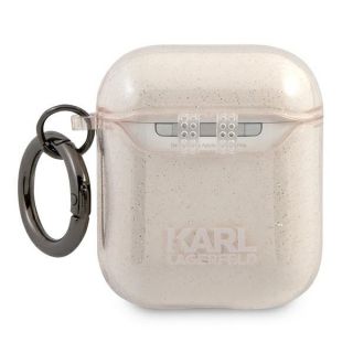 Karl Lagerfeld KLA2UCHGD AirPods 2 / 1 szilikon tok + karabíner - arany/csillámos