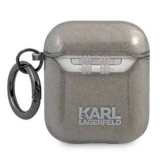 Karl Lagerfeld KLA2UCHGK AirPods 2 / 1 szilikon tok + karabíner - fekete/csillámos