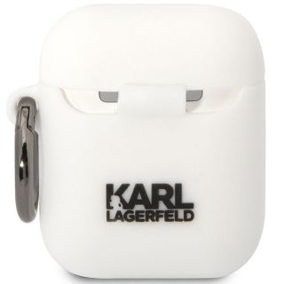Karl Lagerfeld KLACA2SILKCW Apple AirPods 2 / 1 szilikon tok + karabíner - fehér