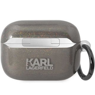Karl Lagerfeld KLAP2HNKCTGK AirPods Pro 2 szilikon tok + karabíner - fekete/csillámos
