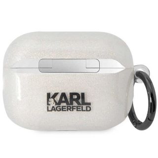 Karl Lagerfeld KLAP2HNKCTGT AirPods Pro 2 szilikon tok + karabíner - átlátszó/csillámos