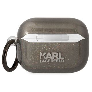 Karl Lagerfeld KLAPHNKCTGK Apple AirPods Pro 1 szilikon tok + karabíner - fekete/csillámos