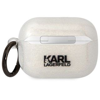 Karl Lagerfeld KLAPHNKCTGT Apple AirPods Pro 1 szilikon tok + karabíner - átlátszó/csillámos