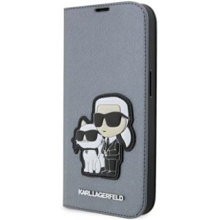 Karl Lagerfeld KLBKP14LSANKCPG iPhone 14 Pro kinyitható bőr hátlap tok - ezüst