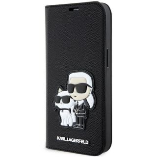 Karl Lagerfeld KLBKP14LSANKCPK iPhone 14 Pro kinyitható bőr hátlap tok - fekete