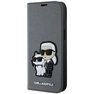 Karl Lagerfeld KLBKP14SSANKCPG iPhone 14 kinyitható bőr hátlap tok - ezüst
