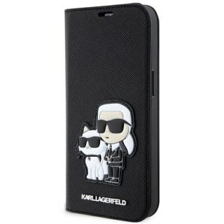 Karl Lagerfeld KLBKP14SSANKCPK iPhone 14 kinyitható bőr hátlap tok - fekete
