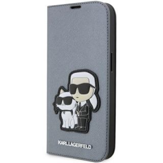 Karl Lagerfeld KLBKP14XSANKCPG iPhone 14 Pro Max kinyitható bőr hátlap tok - ezüst