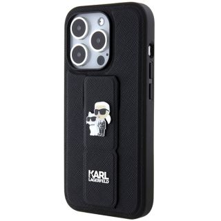 Karl Lagerfeld KLHCP13LGSAKCPK iPhone 13 / 13 Pro bőr hátlap tok + kitámasztó - fekete